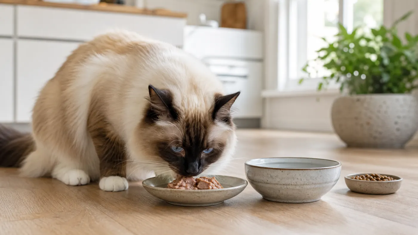 Alimentation du Sacré de Birmanie : poids, urines et pelage - alimentation chat sacre birmanie patee hydratation