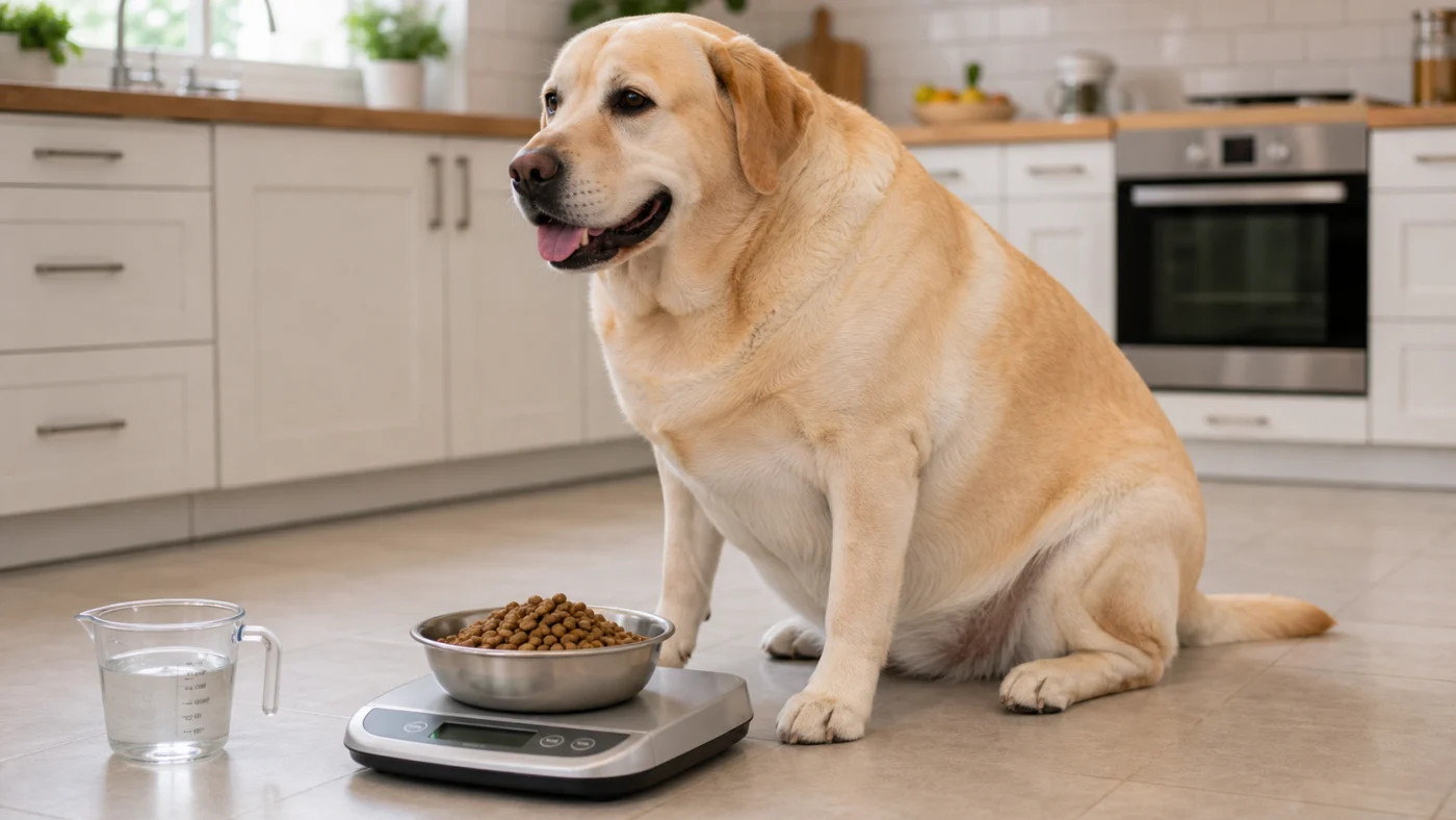 Chien obèse ou en surpoids : alimentation et perte de poids - alimentation chien obese ration pesee