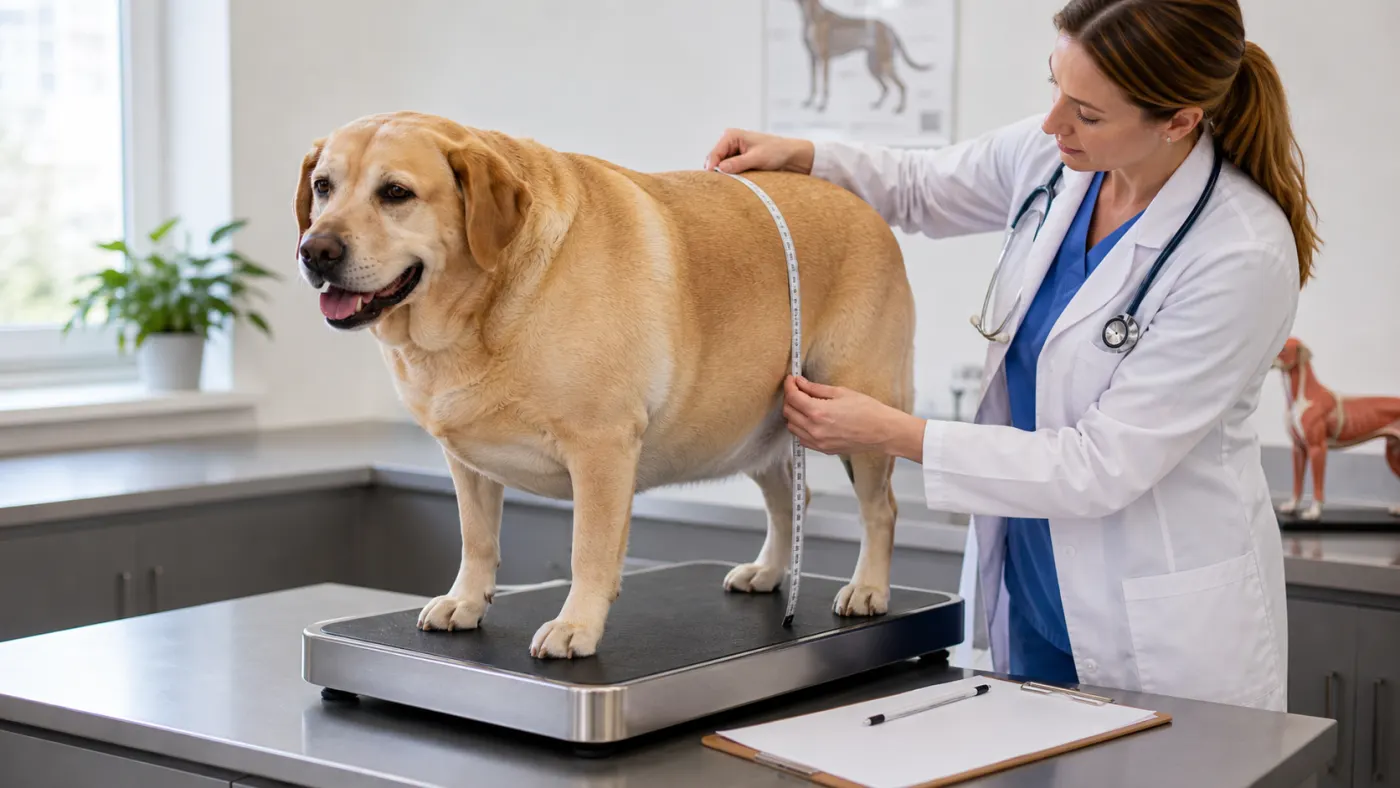 Évaluation du score corporel d'un chien en surpoids