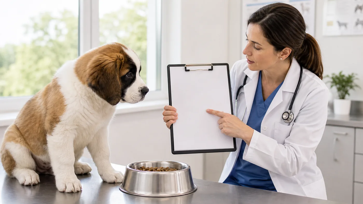 Chiot de grande race avec un plan alimentaire vétérinaire sans compléments