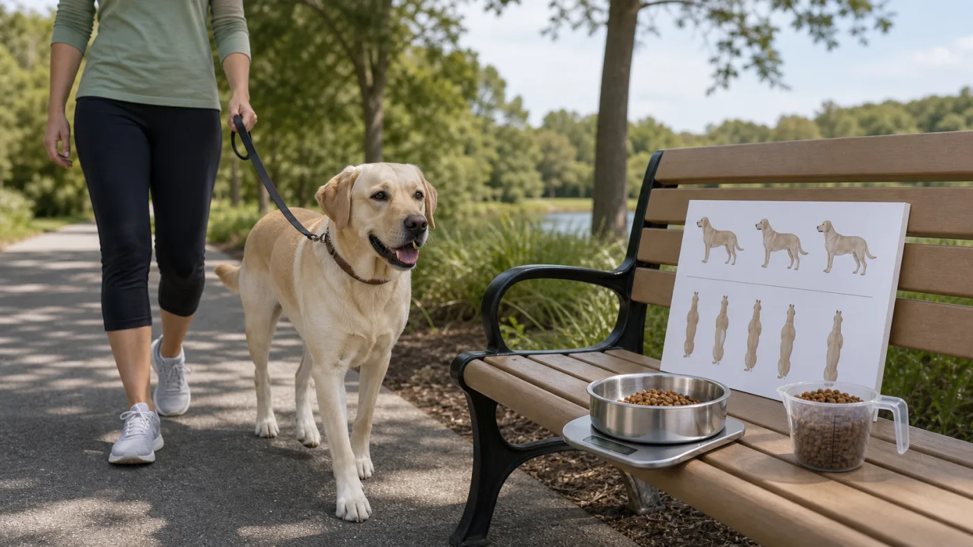 Labrador adulte en bonne condition corporelle pendant une promenade