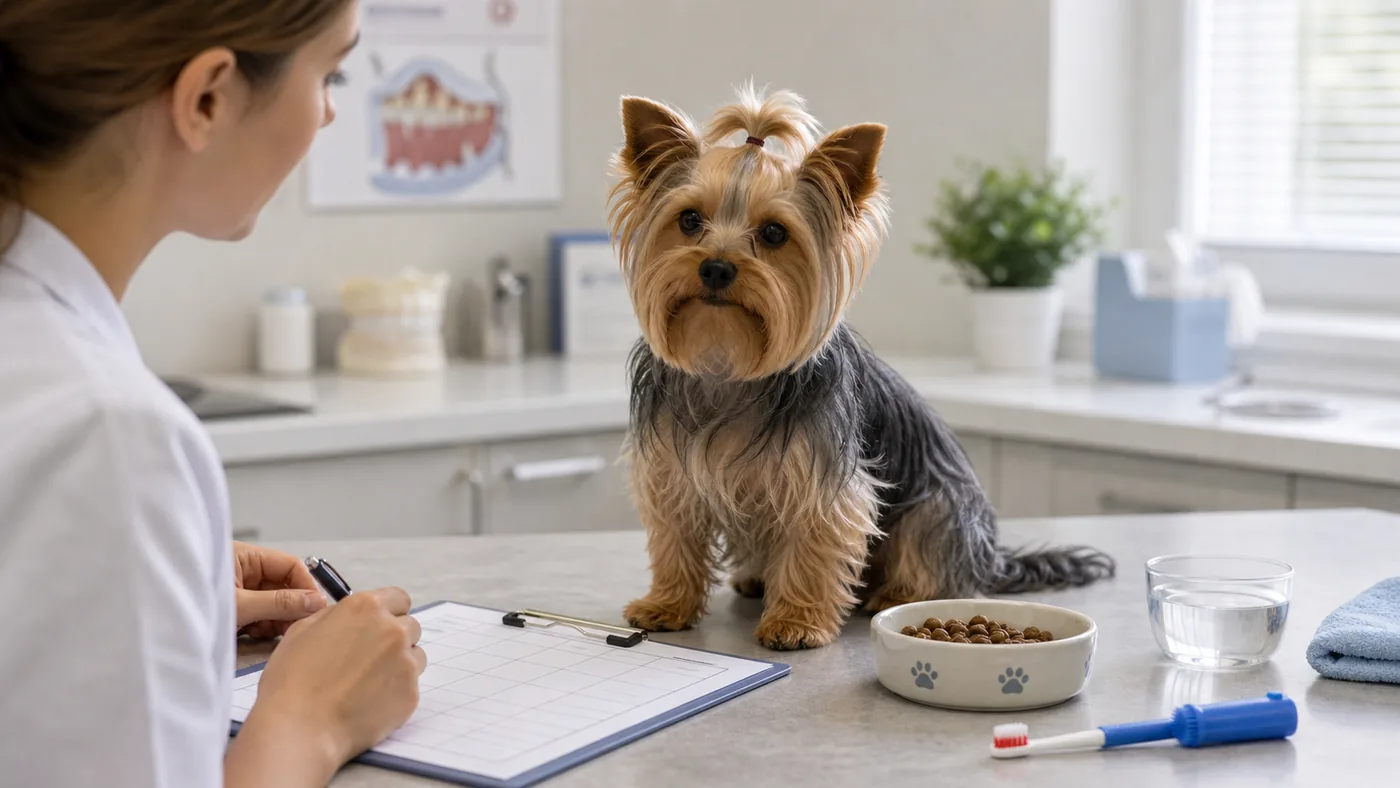 Petit chien pendant un contrôle dentaire vétérinaire