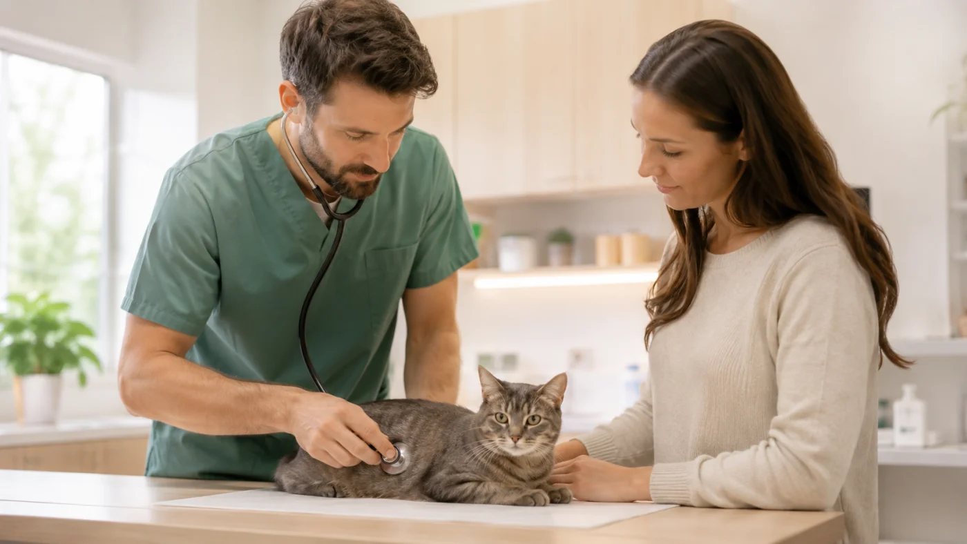 Vétérinaire examinant un chat après une possible exposition à un anti-limaces