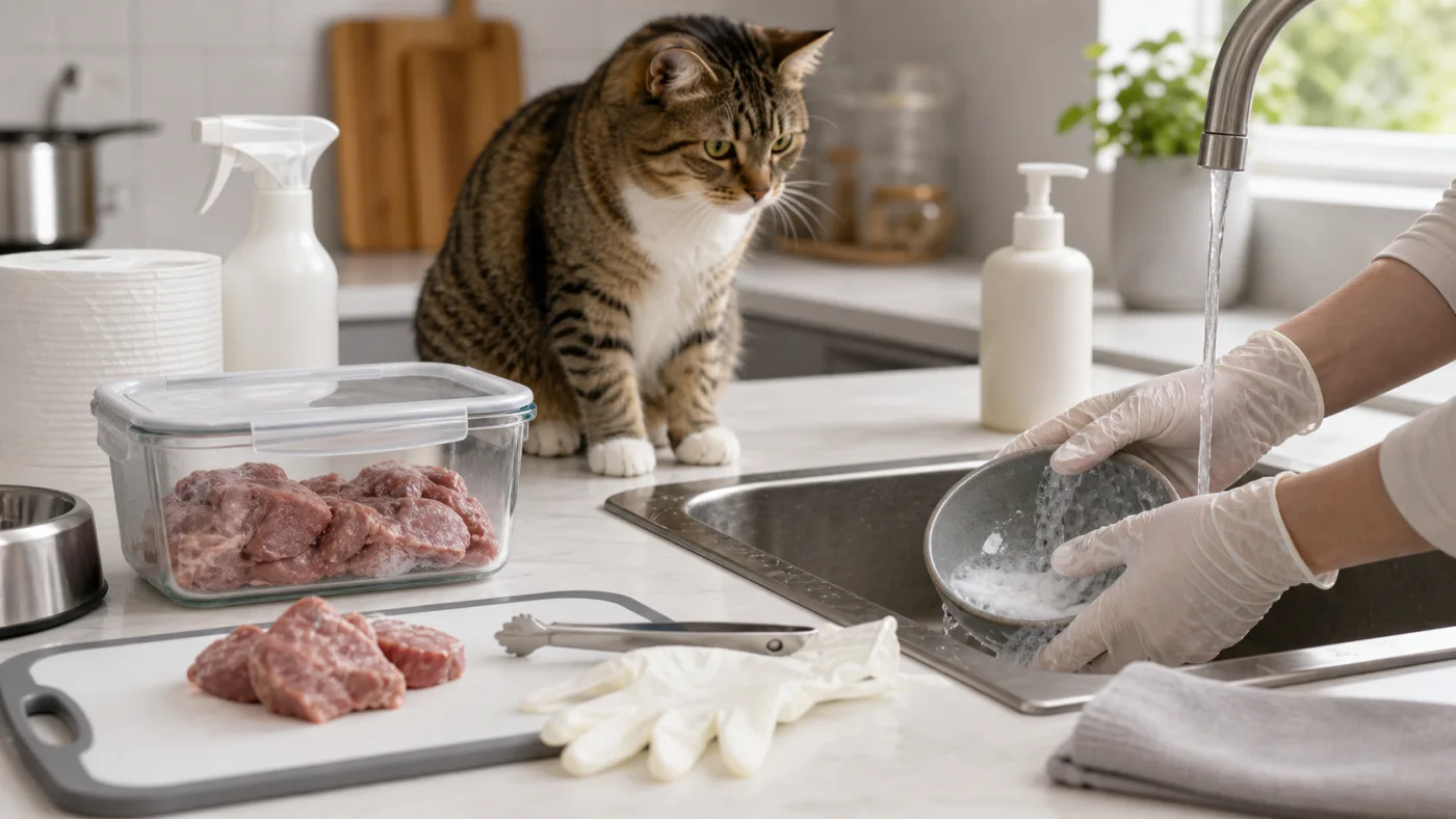 BARF pour chat : guide vétérinaire, taurine, risques et sécurité - barf chat hygiene cuisine
