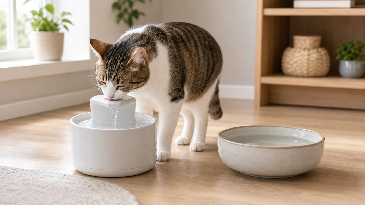 Chat qui boit peu : causes, risques urinaires et solutions - chat boit peu fontaine