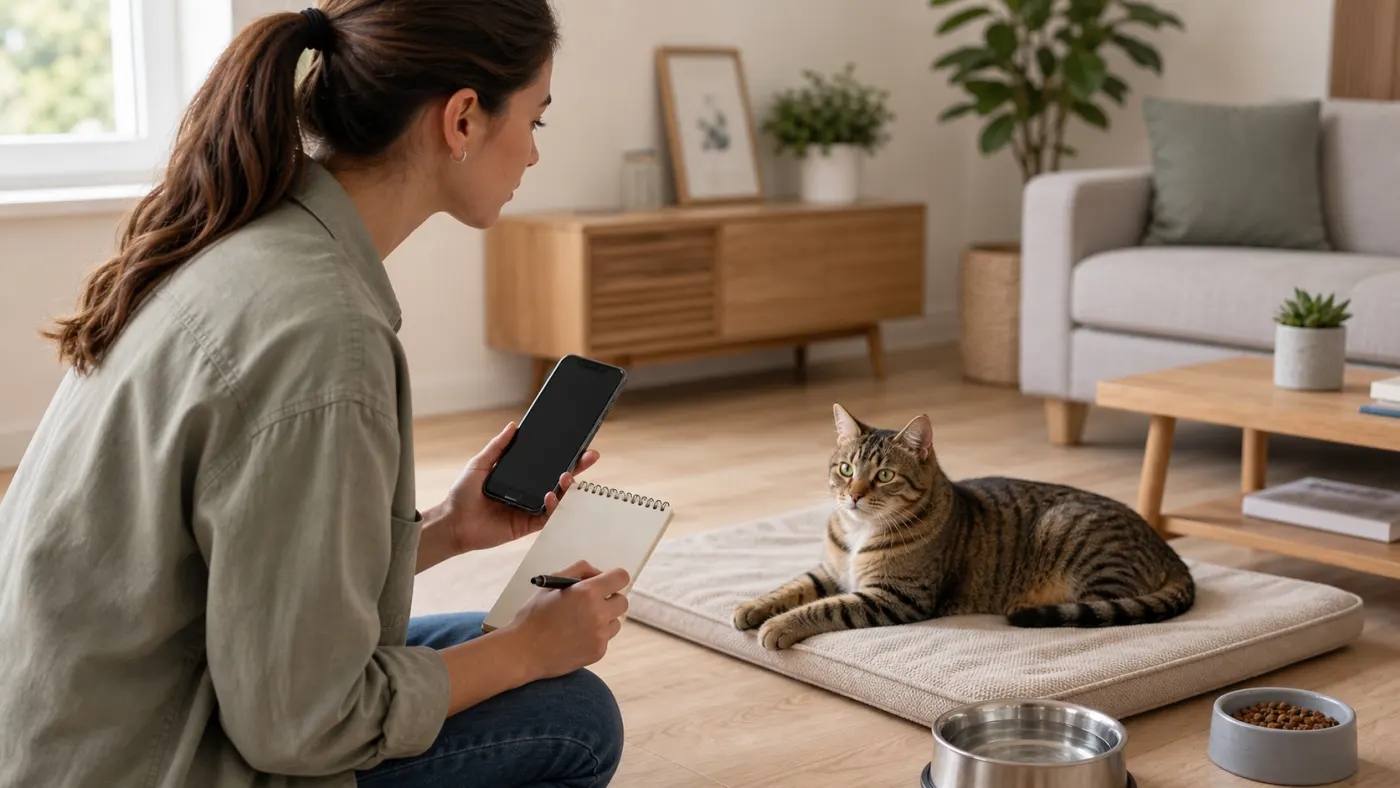 Chat surveillé à la maison après des vomissements répétés