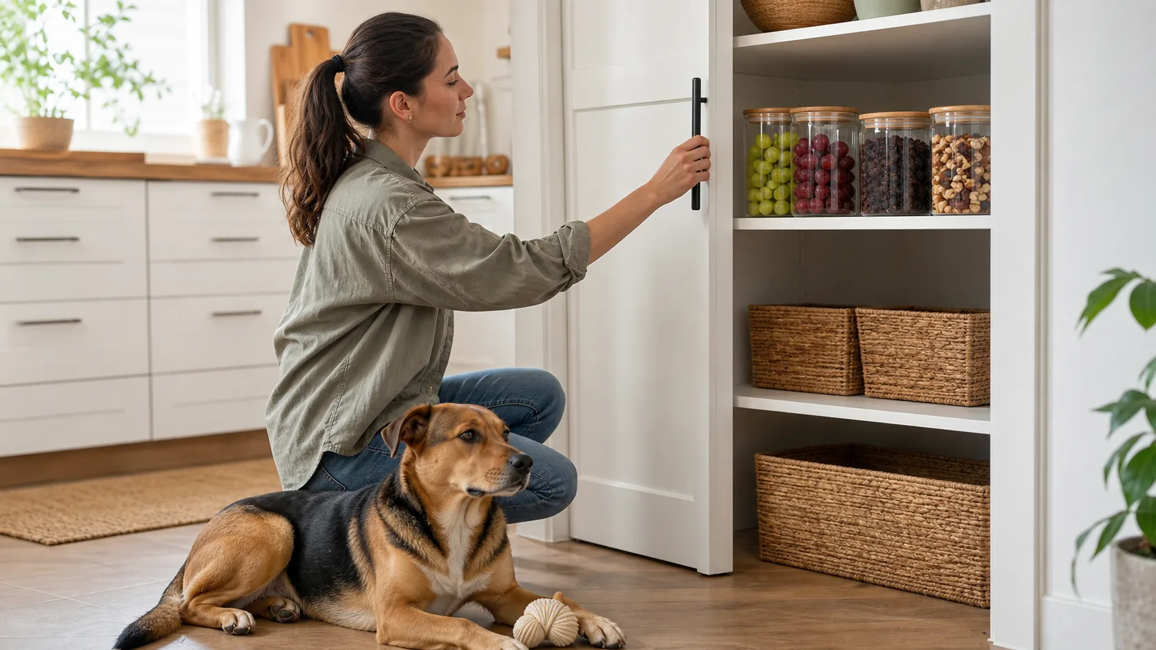 Raisins secs rangés en hauteur pour éviter qu'un chien les avale