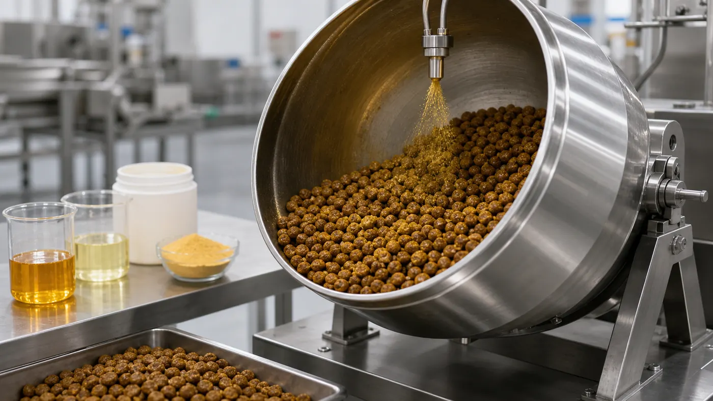 Comment sont fabriquées les croquettes pour chien et chat ? - fabrication croquettes enrobage