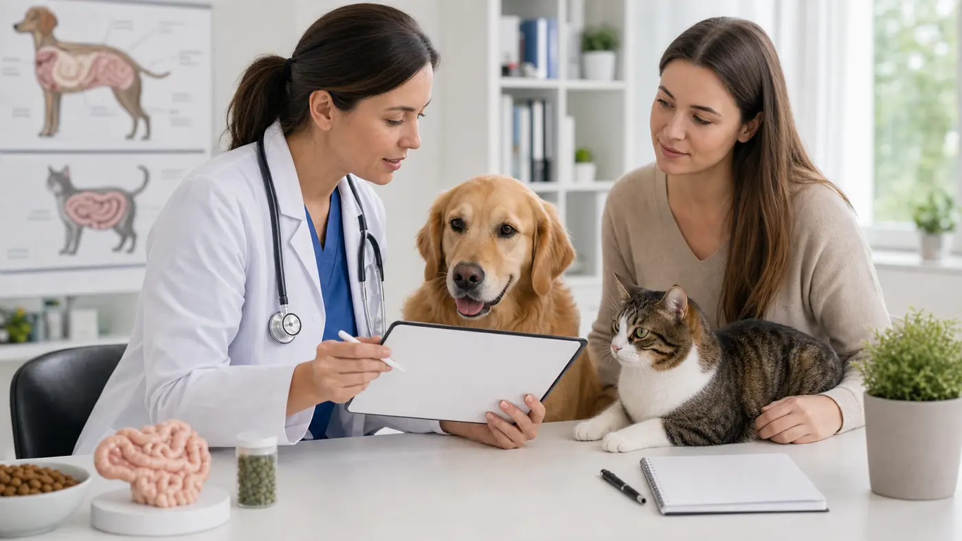 Consultation vétérinaire autour d'un plan probiotique pour chien et chat